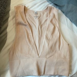 Urban Outfitters pink deep V neck ribbed shirt